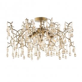 OASIS Aged Gold Branch Semi-Flush With Glass Droplets