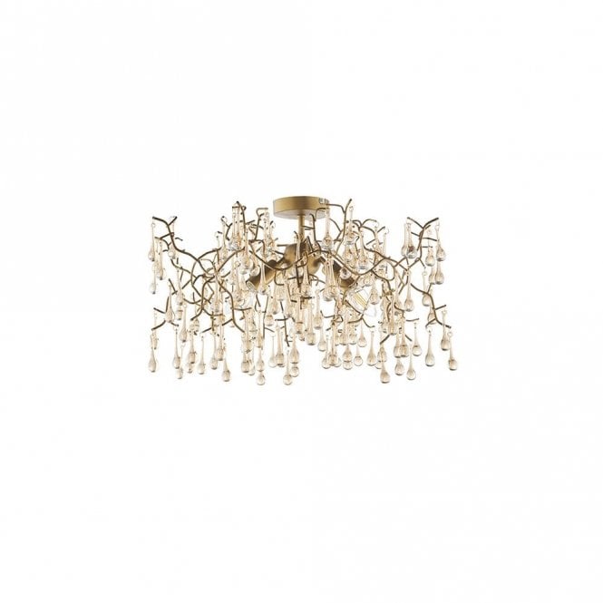 OASIS Aged Gold Branch Semi-Flush With Glass Droplets