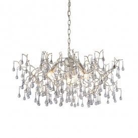 OASIS Aged Silver Branch Chandelier With Glass Droplets