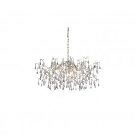 OASIS Aged Silver Branch Chandelier With Glass Droplets