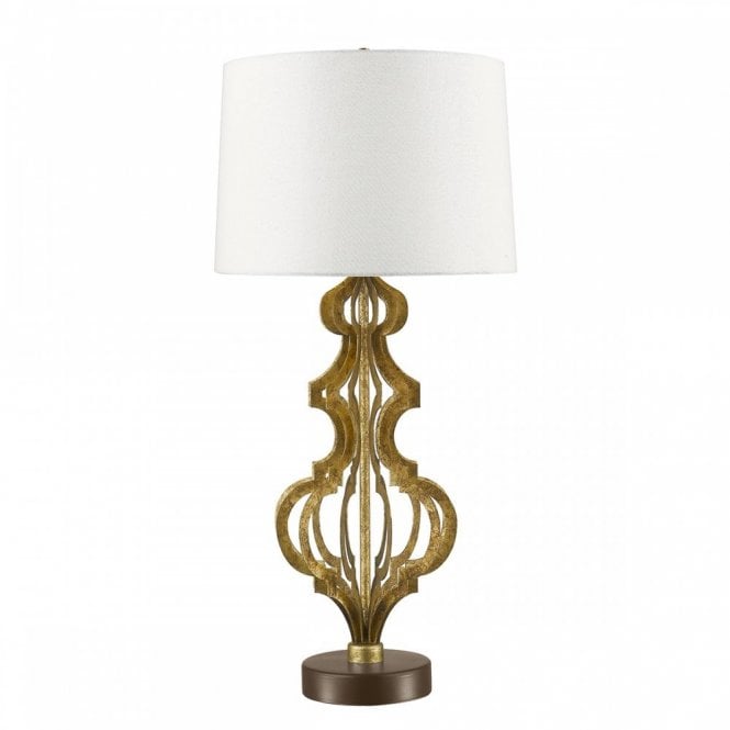 OCTAVIA distressed gold table lamp with cream linen shade