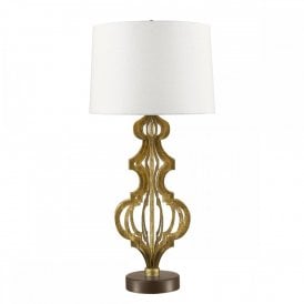 OCTAVIA distressed gold table lamp with cream linen shade
