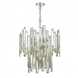 ODILE Art Deco style 2 tier chandelier with champagne gold crystal bars on a nickel frame