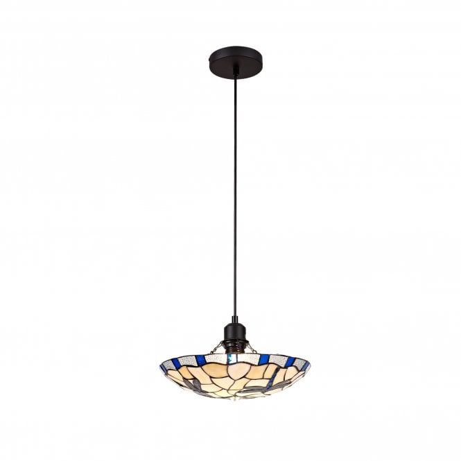ODONA Tiffany Ceiling Pendant Light 35cm Blue, Cream, Clear Crystal, Black