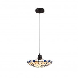 ODONA Tiffany Ceiling Pendant Light 35cm Blue, Cream, Clear Crystal, Black