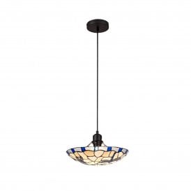 ODONA Tiffany Ceiling Pendant Light 35cm Blue, Cream, Clear Crystal, Black