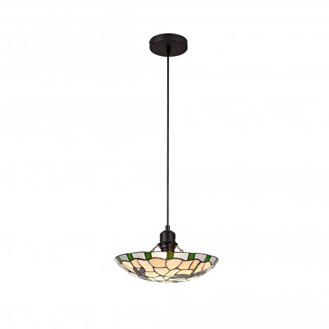 ODONA Tiffany Ceiling Pendant Light 35cm Green, Cream, Clear Crystal, Black