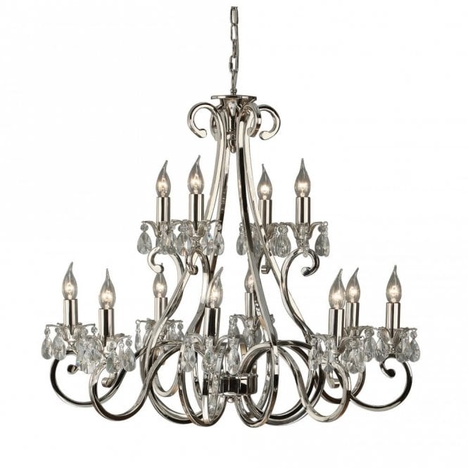 OKSANA 2 tier traditional nickel chandelier with 12 candle lights
