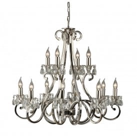 OKSANA 2 tier traditional nickel chandelier with 12 candle lights