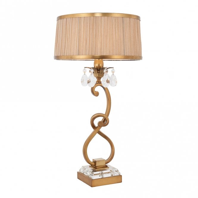 OKSANA antique brass table lamp with beige shade