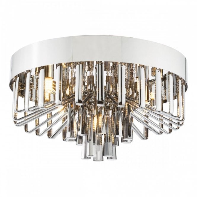 Olin 5 Light Flush in Polished Chrome with Smoked Glass