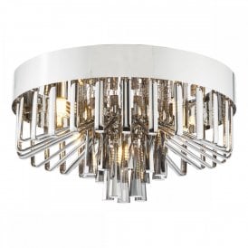 polished chrome flush ceiling light with smoked glass