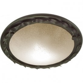 OLIVIA circular flush glass ceiling light with black gold surround
