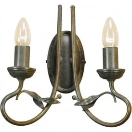 OLIVIA double candle style wall light, black gold finish