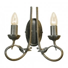 OLIVIA double candle style wall light, black gold finish