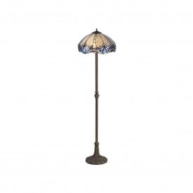 OMARI Tiffany 2 Light Leaf Floor Lamp 40cm Blue, Clear Crystal, Antique Brass