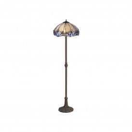 OMARI Tiffany 2 Light Leaf Floor Lamp 40cm Blue, Clear Crystal, Antique Brass