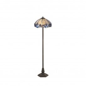 OMARI Tiffany 2 Light Octagonal Floor Lamp 40cm Blue, Clear Crystal, Antique Brass