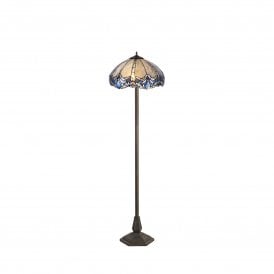 OMARI Tiffany 2 Light Octagonal Floor Lamp 40cm Blue, Clear Crystal, Antique Brass