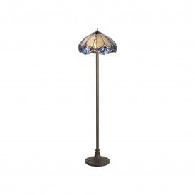 OMARI Tiffany 2 Light Stepped Floor Lamp 40cm Blue, Clear Crystal, Antique Brass