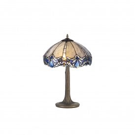OMARI Tiffany 2 Light Tree Like Table Lamp 40cm Blue, Clear Crystal, Antique Brass