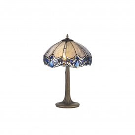 OMARI Tiffany 2 Light Tree Like Table Lamp 40cm Blue, Clear Crystal, Antique Brass