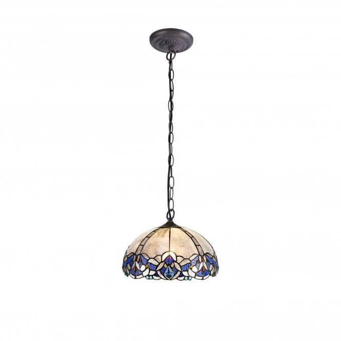 OMARI Tiffany Downlight Ceiling Pendant Light 30cm Blue, Clear Crystal, Antique Brass