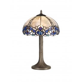 OMARI Tiffany Tree Like Table Lamp 30cm Blue, Clear Crystal, Antique Brass