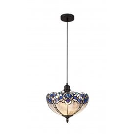 OMARI Tiffany Uplighter Ceiling Pendant Light 31cm Blue, Clear Crystal, Black