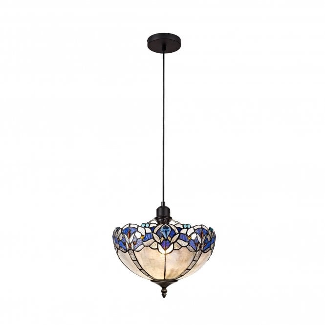 OMARI Tiffany Uplighter Ceiling Pendant Light 31cm Blue, Clear Crystal, Black