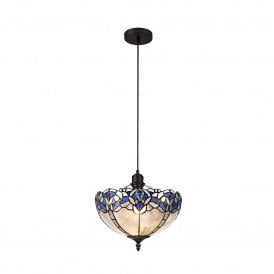 OMARI Tiffany Uplighter Ceiling Pendant Light 31cm Blue, Clear Crystal, Black