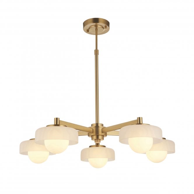 Opaline 5 Light Ceiling Pendant in Brushed Brass