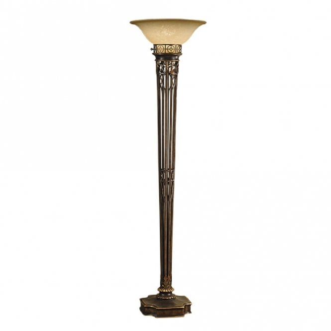 OPERA aged brass uplighter floor lamp with Scavo glass shade