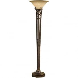 OPERA aged brass uplighter floor lamp with Scavo glass shade