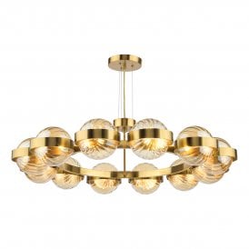 large gold and amber glass globe chandelier with 12 lights 