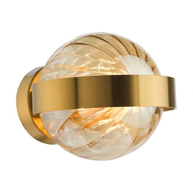 Ophira Antique Gold Wall Sconce with Amber Ribbed Glass Shade