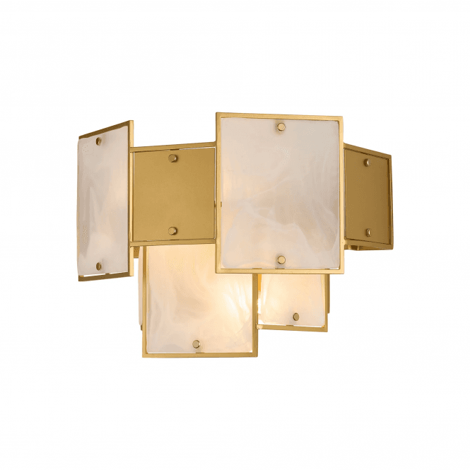 Opus Wall Light in White Frosted Glass Alabaster & Gold