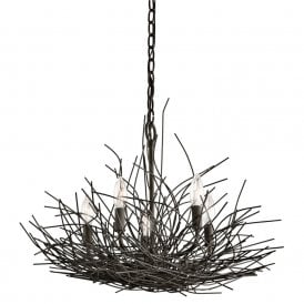 ORGANIQUE 5 light chandelier decorated with bronze twigs