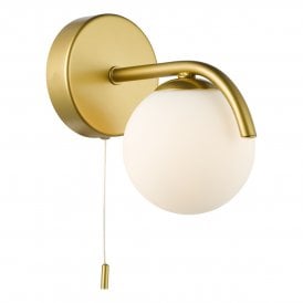 satin gold wall light with opal glass shade