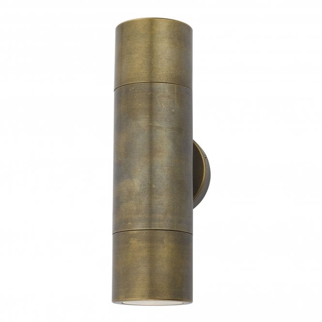 ORTEGA LED 2 bulb outdoor tube wall light in solid natural brass