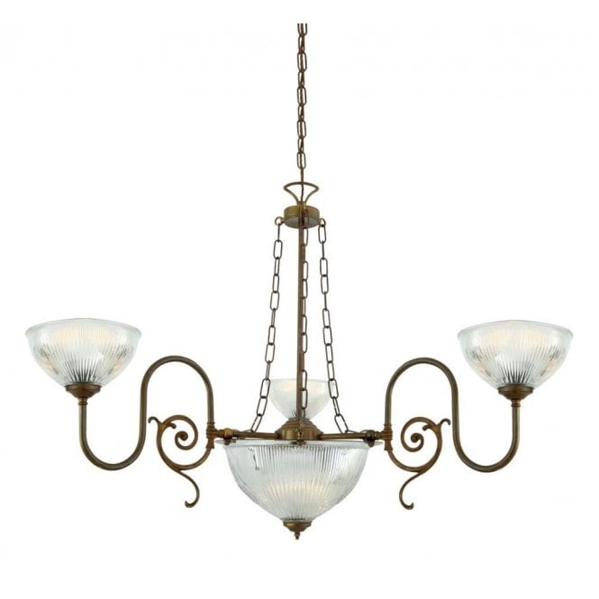 PADANG Traditional Antique Brass Chandelier with Holophane Glass Shades