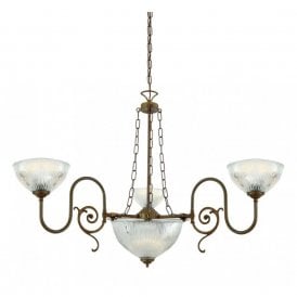 PADANG Traditional Antique Brass Chandelier with Holophane Glass Shades