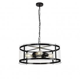 PARKER matt black and glass ceiling pendant - large