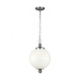 PARKMAN large opal glass globe ceiling pendant on nickel suspension
