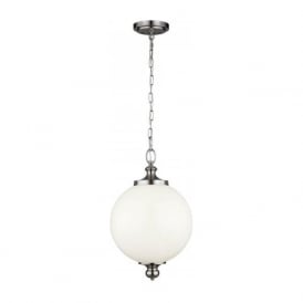 PARKMAN large opal glass globe hanging pendant light on steel suspension