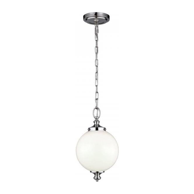 PARKMAN small opal glass globe hanging pendant light on nickel suspension