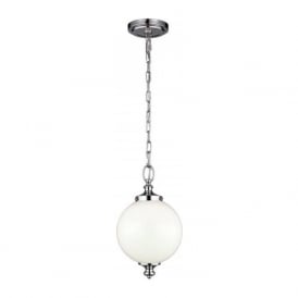 PARKMAN small opal glass globe hanging pendant light on nickel suspension