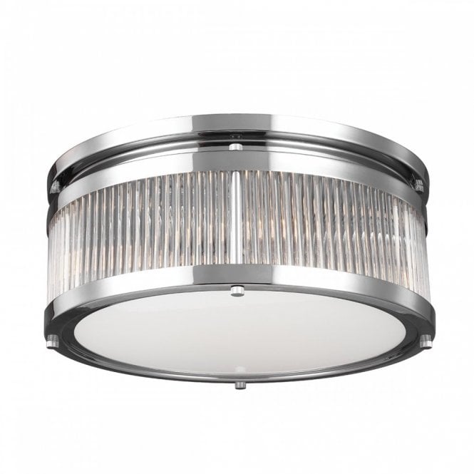 PAULSON IP44 Deco style flush fitting ceiling light with glass rod shade - medium