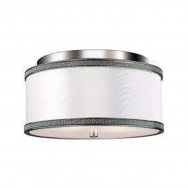 PAVE flush fitting circular nickel ceiling light with white silk shade