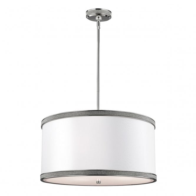PAVE silk drum shade ceiling pendant on nickel fitting